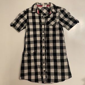 Black white gingham cotton shirt dress pockets EUC
